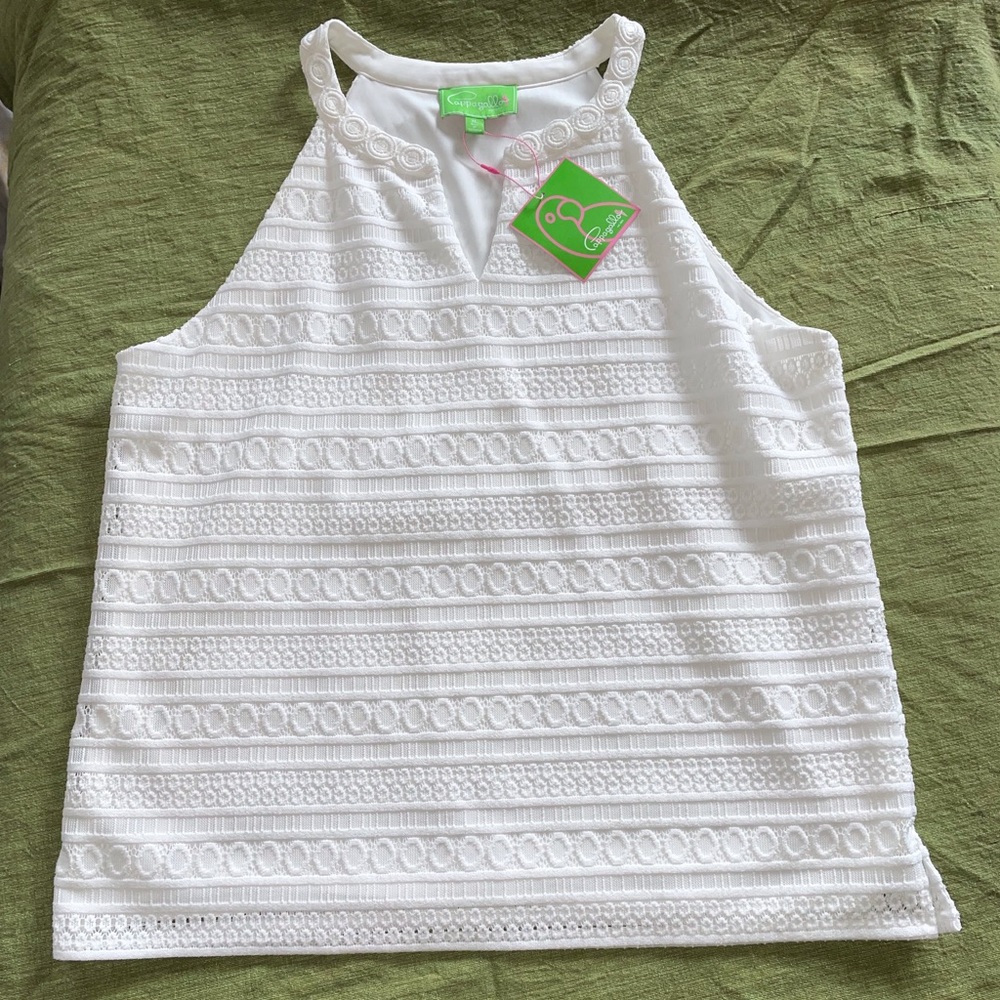White sleeveless lace blouse